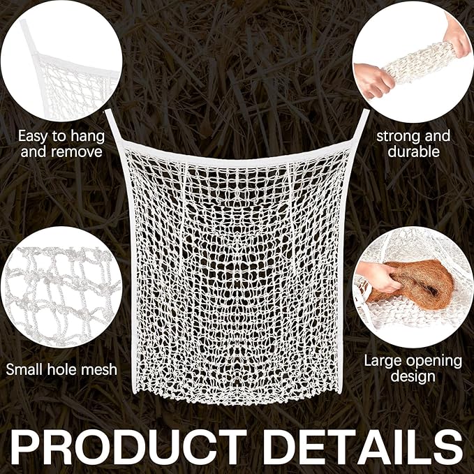 Fabbay 2 Pcs Slow Feed Hay Net Hay Feeder Bags for Horses Goat Stall Trailer Horse Feeding Supplies(35 x 31 Inch,White)