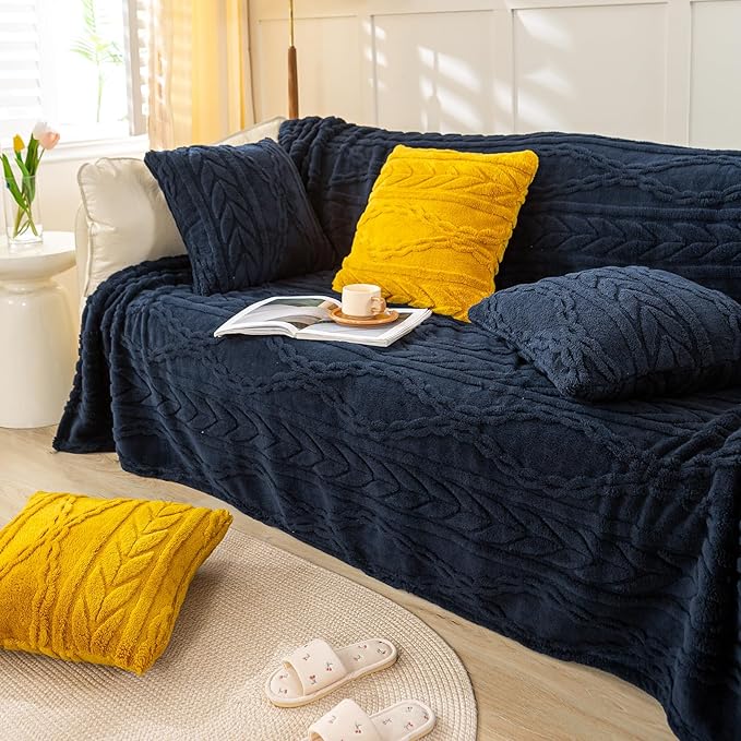 YUSOKI Sherpa Throw Blanket(Without Pillows)-3D Stylish Design Super Soft Cozy Blanket Thick Plush Fluffy Blankets for Teen Girls Women Couch Bed Sofa Chair Men Boys Gift(Navy,50"x65")