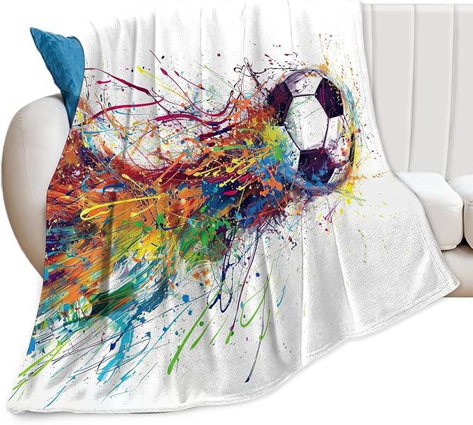 Soccer Blanket Gifts for Teens Boys Girls Lovers Soft Warm Plush Colorful Soccer Throw Blanket Flannel Fleece Fuzzy Banksy Sports Stuff Blanket for Bed Couch Living Room Decor 80"X60"