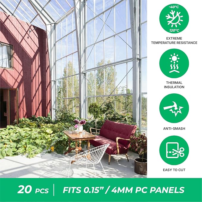 Polycarbonate Greenhouse Panels (U Connectors) - 20 Pieces, 2ft Length, Prevent Dust, Rain & Moisture from Getting into Twin-Wall Panels, Fits 4mm (0.15 in) Panels (U Connectors 4mm-2ft)