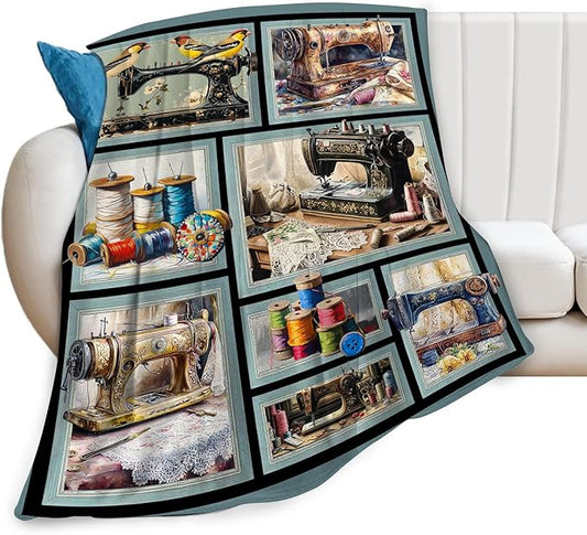 Sewing Blanket Gifts for Women Girls Adults Mom Grandma Seamstress Ultra Soft Cozy Sewing Machine Throw Blankets Fleece Fuzzy Plush Decor for Couch Sofa 50"x40"