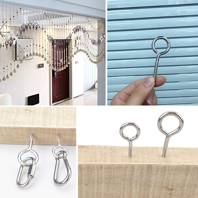 Pack of 20 Metal Hook Heavy-Duty Eye Screws, 304 Stainless Steel Screw Hooks, self-Tapping Eye Ring Bolt Hooks, Wood Terminal Eye Hole Hooks, Pendant Lights Wires, Strong Indoor