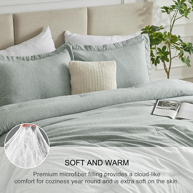 CozyLux Full Size Comforter Set - 3 Pieces Sage Green Soft Luxury Cationic Dyeing Bedding Comforter for All Season, Breathable Lightweight Fluffy Boho Bed Sets with 1 Comforter and 2 Pillow Shams