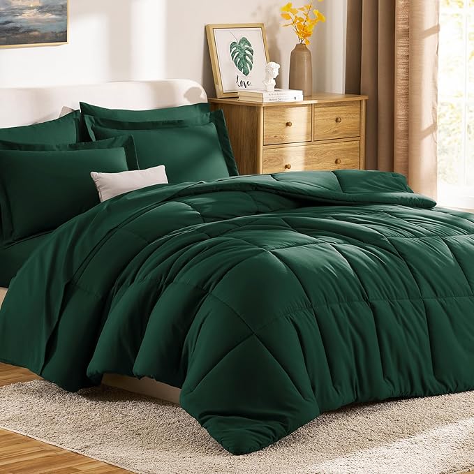 CozyLux Queen Comforter Set Emerald Green - 7 Pieces Bed in a Bag Queen, All Season Soft Bedding Sets, Oeko-Tex Certified Bed Set with Down Alternative Comforter, Sheets, Pillowcases & Pillow Shams