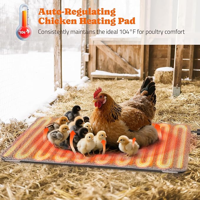 Heated Chicken Pad for Brooders, Small Animal Pet Heating Pad, Warming Chick Nesting Pad with Chew Resistant Cord, Automatic Temperature, Waterproof Chicken Coop Heater Pad, 12 x 17 in, Black, 35W