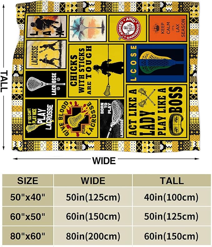 Lacrosse Blanket, Lacrosse Throw Blanket, Sports Gifts Blankets Stuff Fleece Flannel Plush for Girls Women Men Boys Lovers Adults Soft Bedding Gift for Sofa Bed Office Home Decor 40"X50"