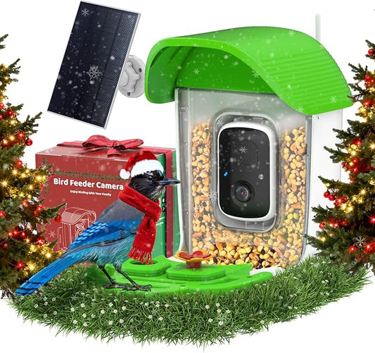 Smart Bird Feeder with Camera Solar Powered, AI Identify 11000+ Birds Species,2K Video Bird Feeder for Outdoors Garden,1L Large Capacity, for Birdlover,Green