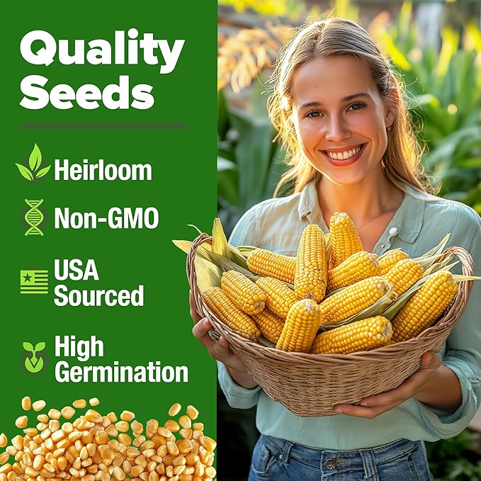 HOME GROWN Golden Bantam Corn 2 Pack – 200 Heirloom Vegetable Seeds – Grow Sweet Corn Outdoors – Easy for Beginners & Great for Home Gardeners –High Germination (Zea mays)