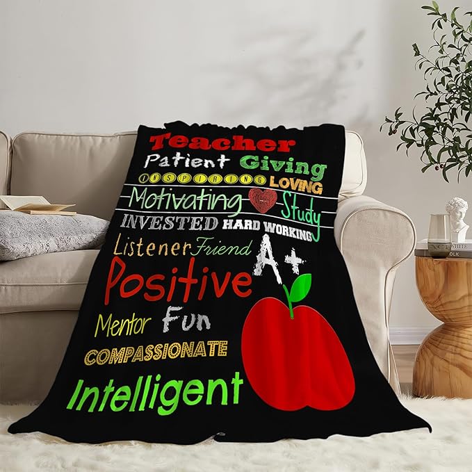Teacher Blanket Best Teacher Decor Throw Blanket Super Soft Flannel Lightweight Fluffy Plush Cozy Fuzzy Fleece Appreciation Gifts Blanket for Woman Adults Man for Bedding Sofa 40"X50"