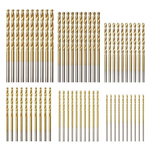 amoolo Titanium Drill Bit Set (60 pcs), Premium 4341 HSS Micro Drill Bits for Wood, Metal, Steel, Plastic, Aluminum Alloy, 3/64"-1/8"