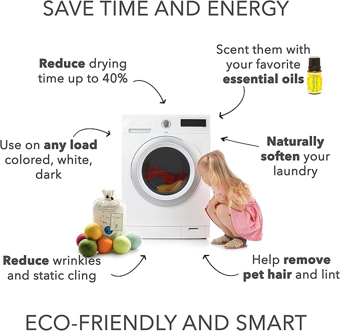 Friendsheep Wool Dryer Balls, Organic Reusable Fabric Softener Alternative for Laundry, Handmade, Fair Trade, Hypoallergenic, Eco-Friendly, Plastic-Free (6 Pack XL - Harvest Moon)