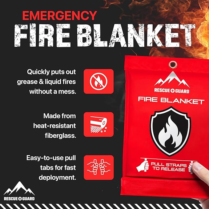Emergency Fire Blanket - 1-Pack 40”x40” Stay Prepared With Our Fireproof Blanket Extinguish Flames for Your Home Kitchen - Be a hero with first house must haves along with Extinguisher - Home Safety