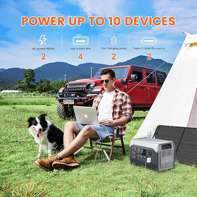 Portable Power Station,1024Wh LiFePO4 Battery, 1600W AC Outlets (2600W Surge),Solar Generator for Outdoor Camping Outages RV Travel Home Backup Power(Solar Panel Optional)