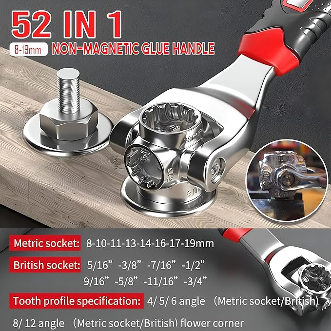 52 in 1 Socket Wrench & Screwdriver Set, Stainless Steel Multi-Functional Rotating Spanner with 360° Flexibility Dog Bone wrench for Bolts, Nuts, and Ideal for Home and Automotive Repair