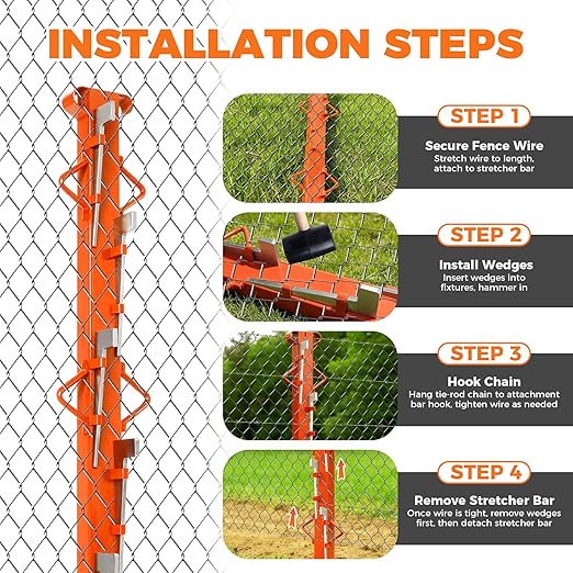 4.4Ft Woven Wire Fence Stretcher Bar with 5 Wedges, Heavy-Duty Wire Fence Stretcher Tool for Easy,Fence Stretcher Bar Suitable for Fixing Fences on Farms, Pastures, Garden Barriers (Orange)