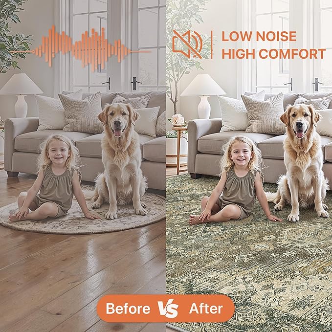 GENIMO 2x5 Washable Runner Rug for Hallway, Vintage Non Slip Low Pile Carpet, Soft Lightweight Printed Rug for Entryway, Kitchen, Corridor & Home Office, Green Khaki