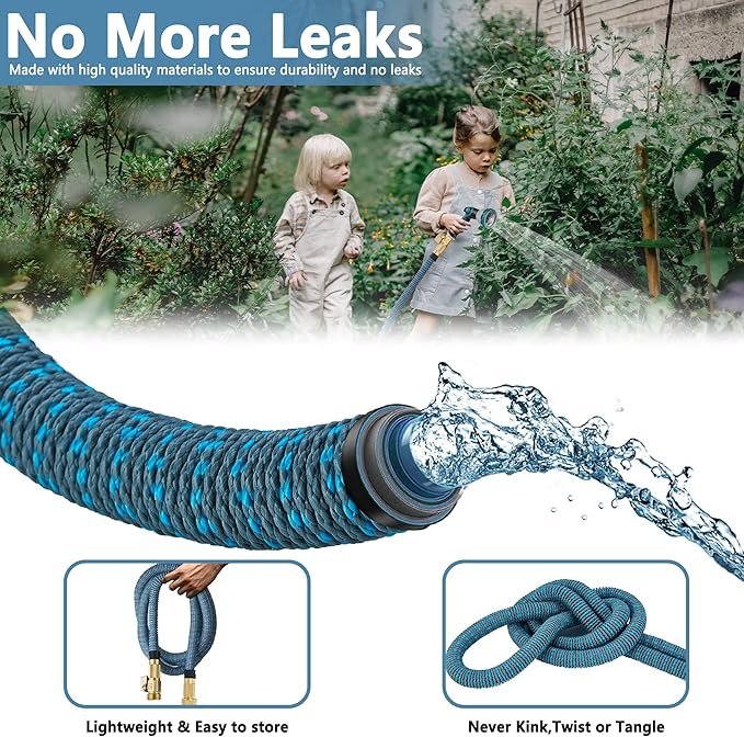 50 FT Expandable Garden Hose -2025 Newly Upgraded Durable Latex Core,3/4 Brass Connector and 10 Functions Spray Nozzle, Extra Strength Fabric, Leak-proof, Lightweight, Kink-free Expanding Water Hoses