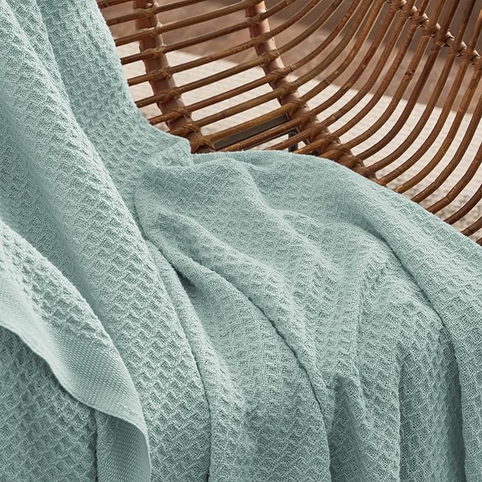 Bedsure Gentlesoft 100% Cotton Blanket Queen Size for Bed - Breathable and Soft, Thick Cozy Waffle Weave Christmas Blanket Gift for Women, Mint, 90x90 Inches
