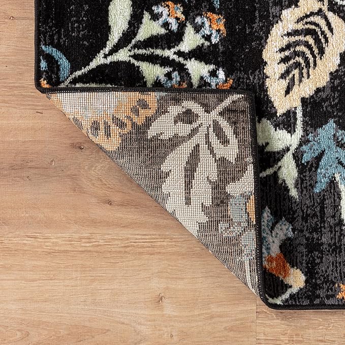 Rugshop Vine Floral Area Rug Modern for Living Room, Bedroom, or Entryway Black Multi 5' x 7' Black