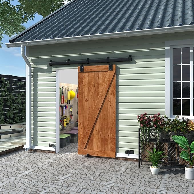 8FT Black Box Rail Exterior Sliding Barn Door Hardware Track Kit, Heavy Duty Barn Door Track Set, Wall Mount Outdoor Weatherproof Single Barn Door Hardware with 5 Track Brackets(No Doors）