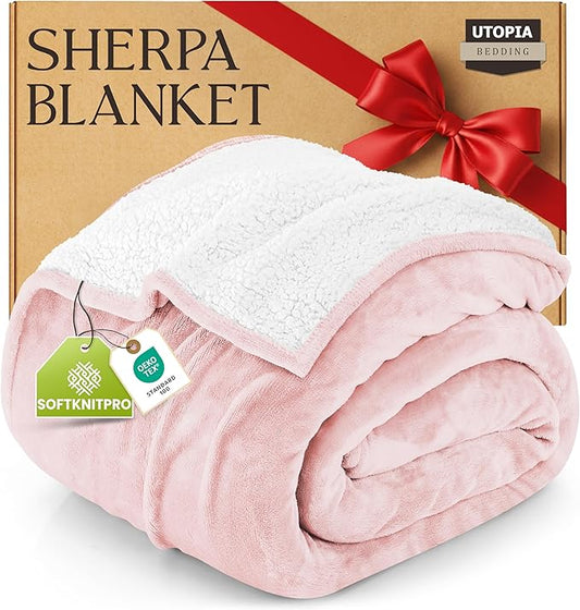 Utopia Bedding Sherpa Blanket Twin Size (Pink, 60x80 Inches) - Soft Lightweight Plush Fleece Reversible Winter Blanket for Bed, Sofa, Couch, Camping and Travel