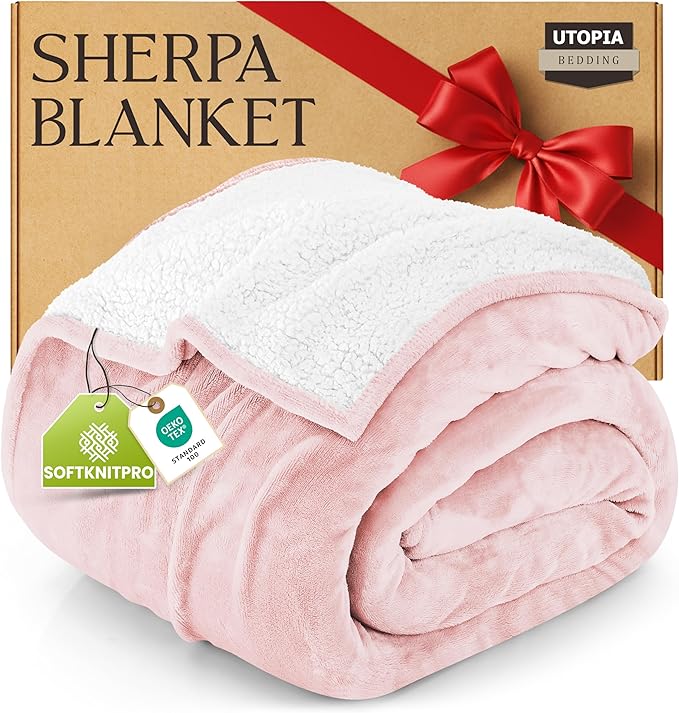 Utopia Bedding Sherpa Blanket California King Size (Pink, 102x96 Inches) - Soft Lightweight Plush Fleece Reversible Blanket for Bed, Sofa, Couch, Camping and Travel