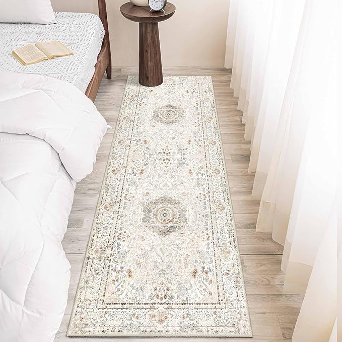 Washable Runner Rug 2x6,Boho Rug Runners Non Slip,Long Rugs for Hallways Kitchen Bedroom Entryway Living Room Bathroom,Vintage Bohemian Distressed Floor Carpet,Beige