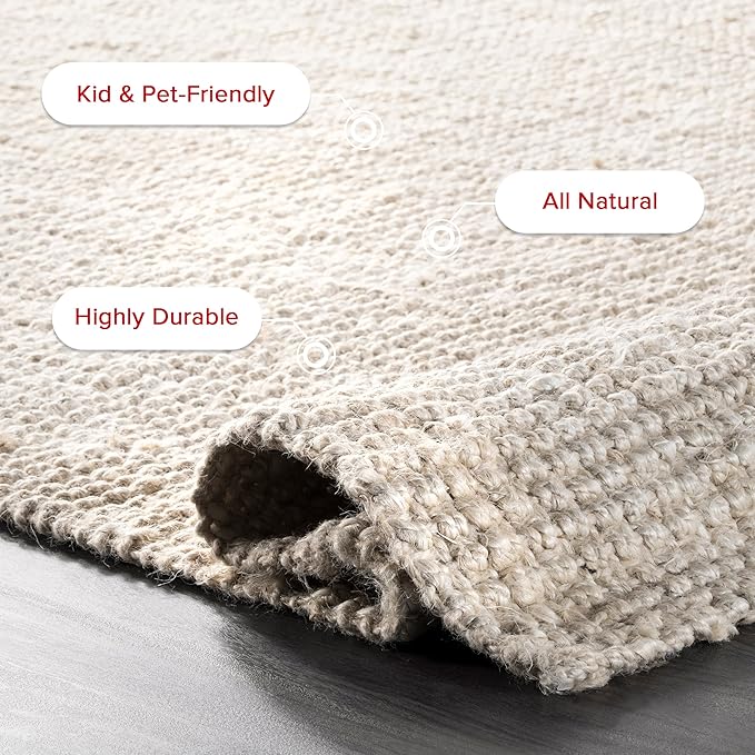 nuLOOM Ashli Solid Farmhouse Jute Area Rug, 8' Square, Off-white
