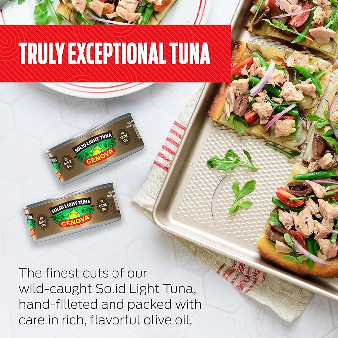 Genova Premium Solid Light Tuna in Olive Oil, 5 Ounce Cans, 12-Pack – Nutrient Rich, High Protein Canned Tuna Fish - Delicious, Easy, Nutritious Ready to Eat Meals