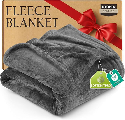 Utopia Bedding Fleece Blanket Queen Size Grey 300GSM Luxury Anti-Static Fuzzy Soft Microfiber Bed Blanket (90x90 Inch)