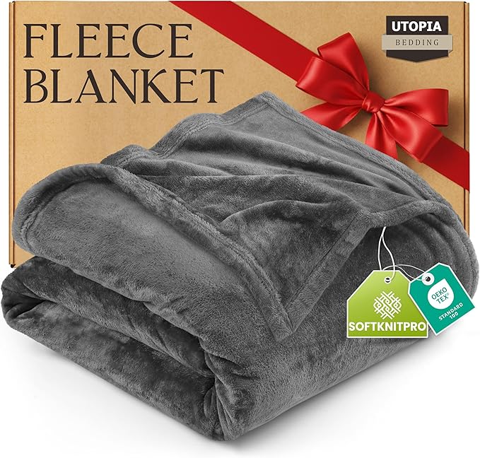 Utopia Bedding Fleece Blanket King Size Grey 300GSM Luxury Anti-Static Fuzzy Soft Microfiber Bed Blanket (90x102 Inch)
