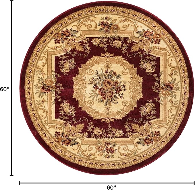 Unique Loom Versailles Collection Traditional Classic Floral Motif Area Rug (5' 0 x 5' 0 Round, Burgundy/Ivory)