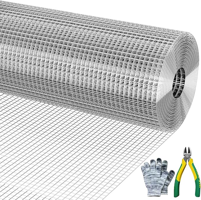 Galvanizing Hardware Cloth 1/2" x 1/2" 16 in x 50 ft, 19 Gauge Chicken Wire Fence, Welded Wire Fencing Mesh Roll with Cutting Plier & Gloves for Garden, Coop & Pet Enclosures