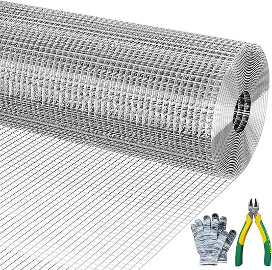 Galvanizing Hardware Cloth 1/2" x 1/2" 16 in x 50 ft, 19 Gauge Chicken Wire Fence, Welded Wire Fencing Mesh Roll with Cutting Plier & Gloves for Garden, Coop & Pet Enclosures