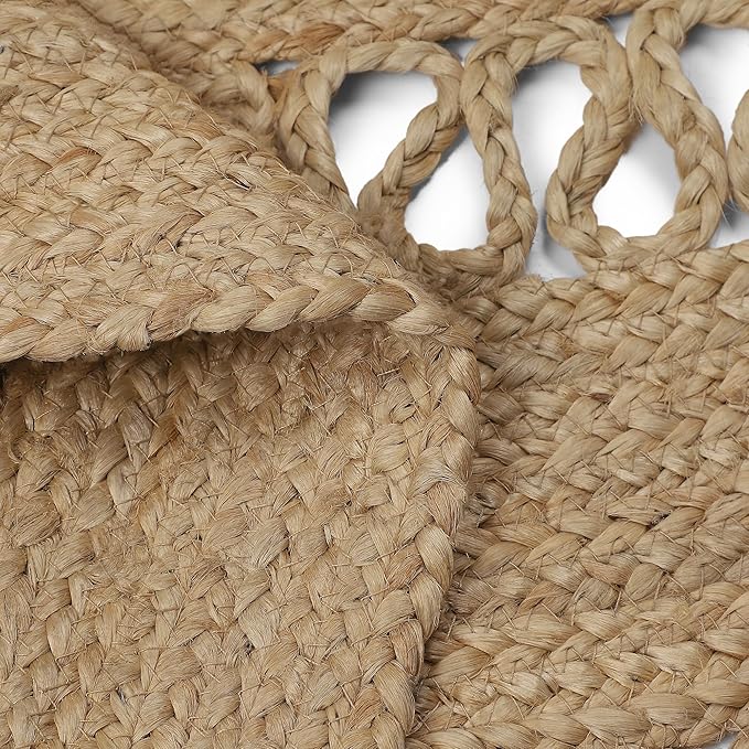 REDEARTH · Round Area Rug - 8 Feet Braided Scalloped Earthy Trails Jute Rug- Artisan Made Boho Jute Patterned Rugs for Bedroom, Kitchen, Living Room, Farmhouse, Aesthetic, Handmade Vintage Decor