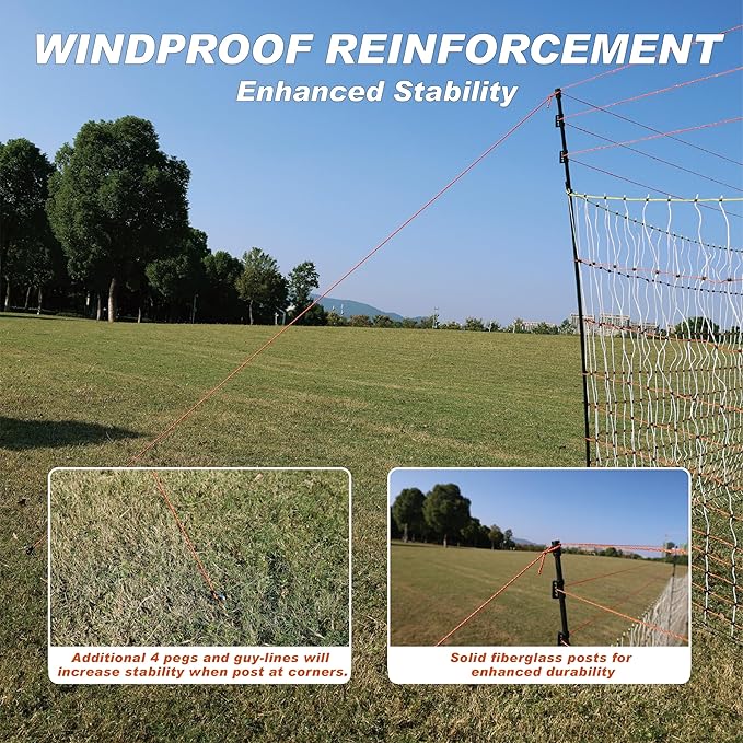 Poultry Electric Netting Fence - 47.3''H (can be Manually Raised to 59.1''H) x 98.5'L for Flying Chicken, Sheep, Goats in Farms, Ranches and Gardens, PK2
