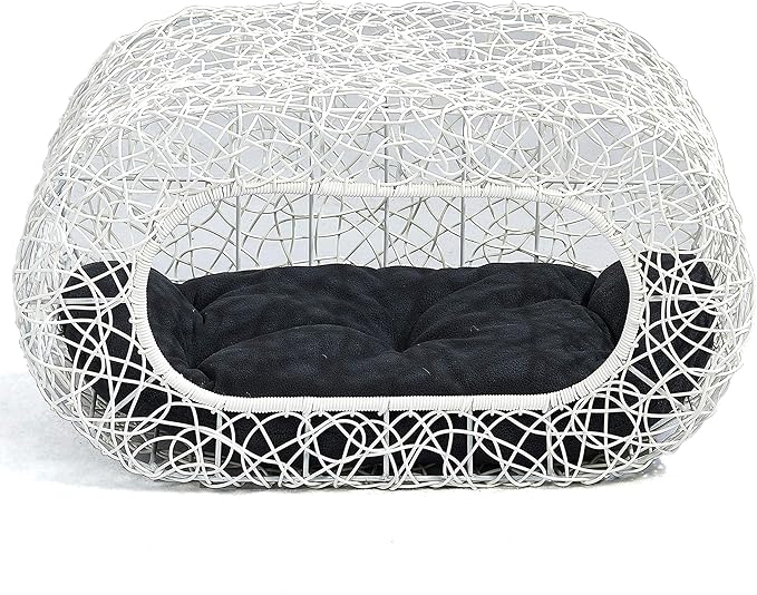 Fun Stackable White Cat Condo Clearance for Indoor Cats - Interactive Play Rattan Modern Cat House for Indoor Cats Kitty, Pet Friendly Top/Side House Entry, Cat Bed Enclosed