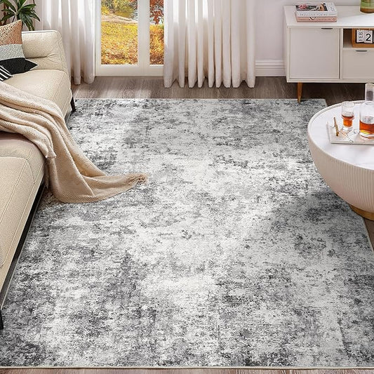 5x7 Area Rug Living Room Rugs - Washable Neutral Modern Abstract Soft Thin Large Rug Indoor Floor No Slip Rug Carpet for Bedroom Under Dining Table Home Office Decor - Grey