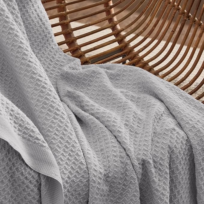 Bedsure Gentlesoft 100% Cotton Large Throw Blanket for Couch 50x70 inches - Breathable and Soft, Waffle Weave Throw Blanket for Office, Grey