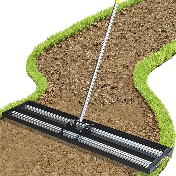 48"x10"Lawn Leveling Rake with Aluminum Rollers, Stainless Steel Yard Lawn Leveler Tool with Adjustable Long Handle, Yard Leveling Rake Suit, Levelawn Tool for Soil, Grass, Golf Course, Garden, Farm