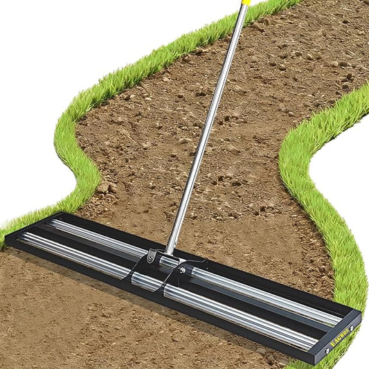 48"x10"Lawn Leveling Rake with Aluminum Rollers, Stainless Steel Yard Lawn Leveler Tool with Adjustable Long Handle, Yard Leveling Rake Suit, Levelawn Tool for Soil, Grass, Golf Course, Garden, Farm