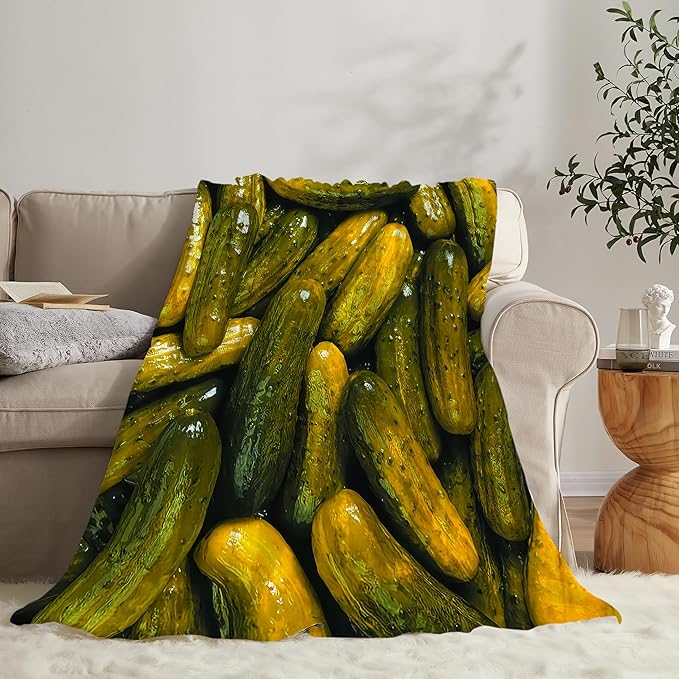 Pickle Blanket Gifts for Girls Boys Soft Warm Plush Pickle Cucumber Foodie Throw Blanket Flannel Fleece Fuzzy Pickles Blanket for Kids Lover Bed Couch Living Room Decor 60"X50"