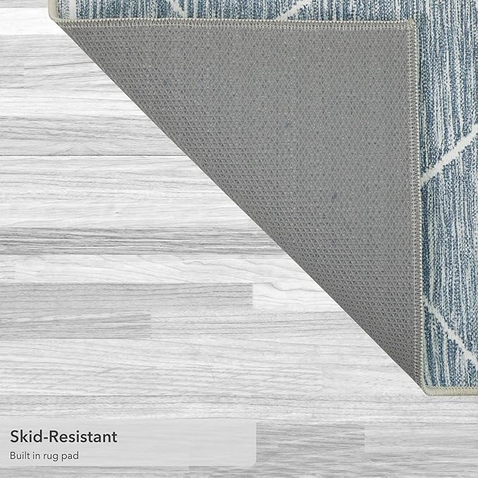 Wyatt & Ash Blue Grey Seta Imagine Printed Chenille 2' x 6' Non Skid & Machine Washable Runner Rug