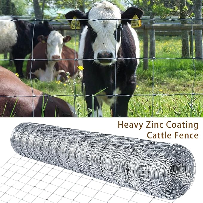 Livestock Fence, 6ft x 100ft Galvanized Cattle Fence, Heavy Zinc Coating Wire Fencing,Farm Fence for Hog Goat Deer Horse