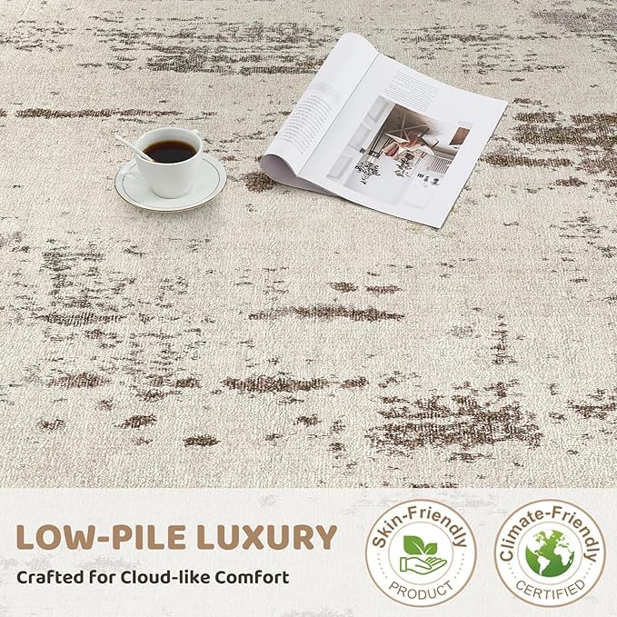 10x14 Area Rug Living Room Rugs - Washable Neutral Modern Abstract Soft Thin Rug Indoor Floor No Slip Rug Carpet for Bedroom Under Dining Table Home Office Decor - Brown/Grey/Beige