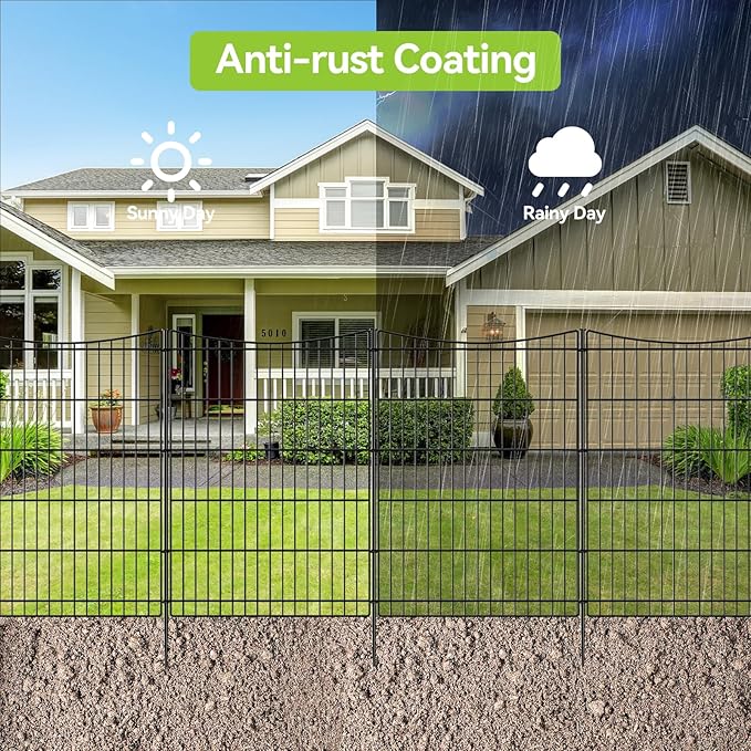 INJOPEXI Decorative Garden Fence 6 Panels 13ft(L)×36in(H) Garden Fences with 6 Panels Rustproof Metal Wire No Dig Temporary Animal Barrier Fencing Outdoor Dog Fence for Yard Patio - Without Gate
