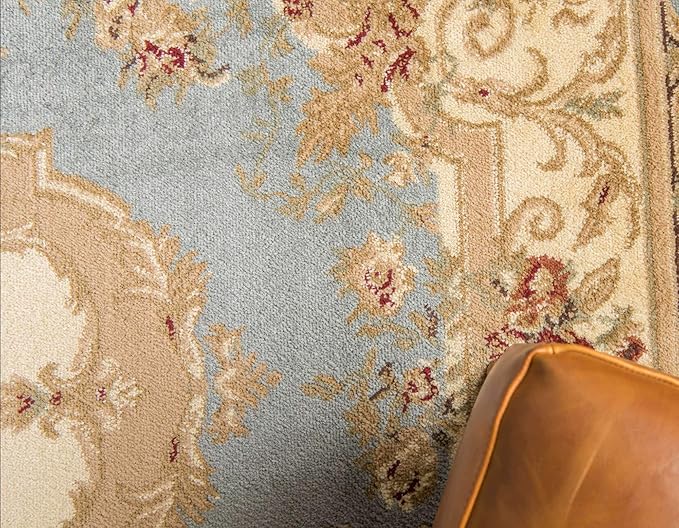Unique Loom Versailles Collection Traditional Classic Floral Motif Area Rug (4' 0 x 6' 0 Rectangular, Slate Blue/ Ivory)