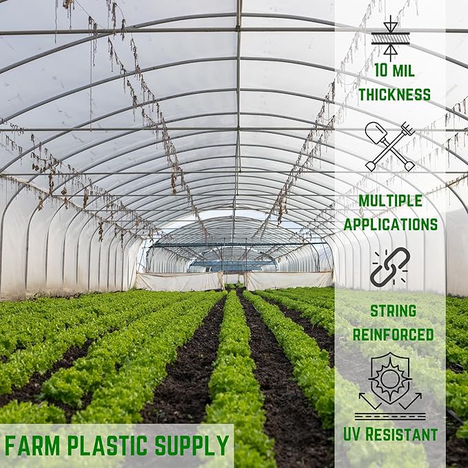 Farm Plastic Supply - String Reinforced 4 Year UV Resistant 10 mil Clear Greenhouse Plastic Sheeting - 4 Year UV Resistant Polyethylene Greenhouse Film, Hoop House Green House Cover (42' x 30')