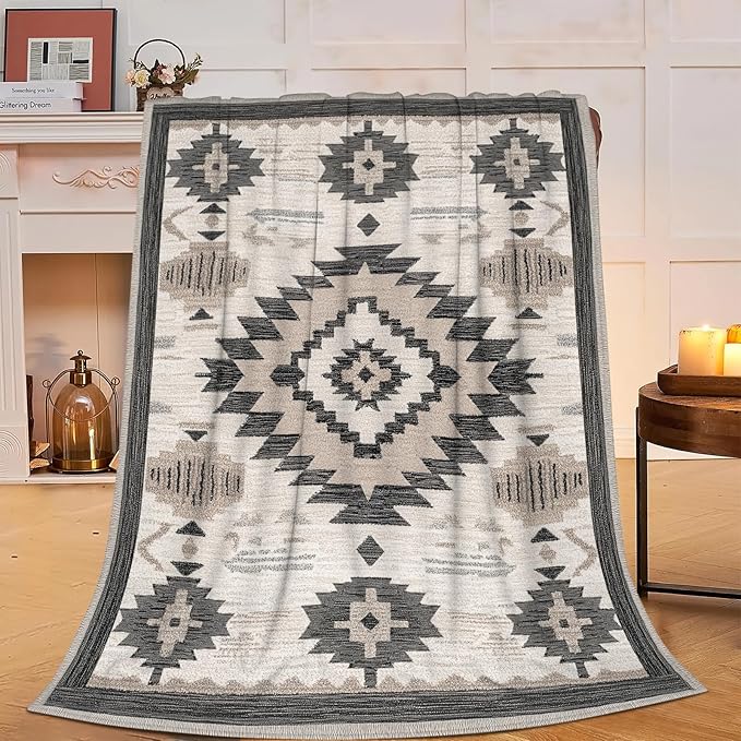 Western Blanket, Soft Plush Fleece Aztec Southwestern Throw Blanket - Cozy Warm Tribal Navajo Southwest Blankets Western Bedding Stuff Gifts for Women Girls Kids Adults 50"X60"