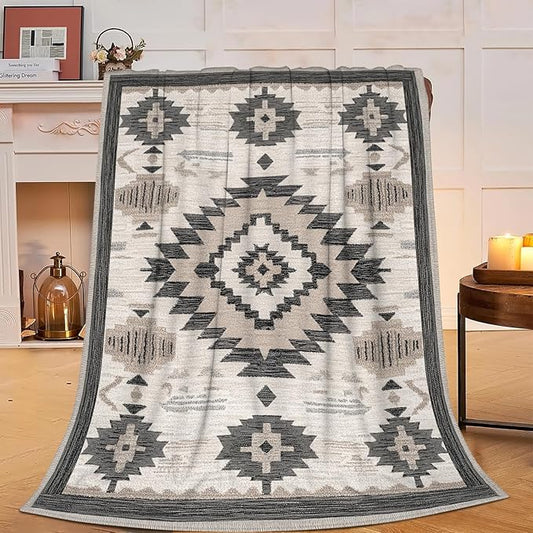 Western Blanket, Soft Plush Fleece Aztec Southwestern Throw Blanket - Cozy Warm Tribal Navajo Southwest Blankets Western Bedding Stuff Gifts for Women Girls Kids Adults 50"X60"